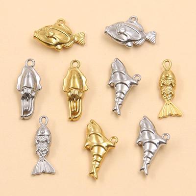 18k Gold Plated Stainless Steel Goldfish Pendant Charm for DIY Bracelet/Necklace (Ocean Series)