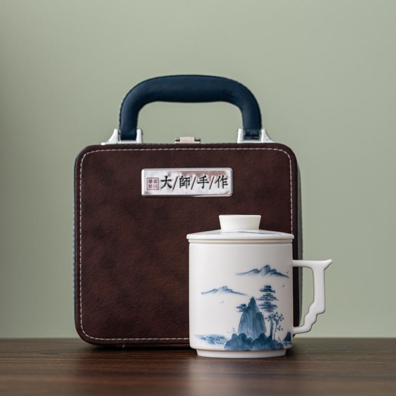 White hand-painted plain-fired suet jade porcelain office cup ceramic cup tea set business company creative gifts