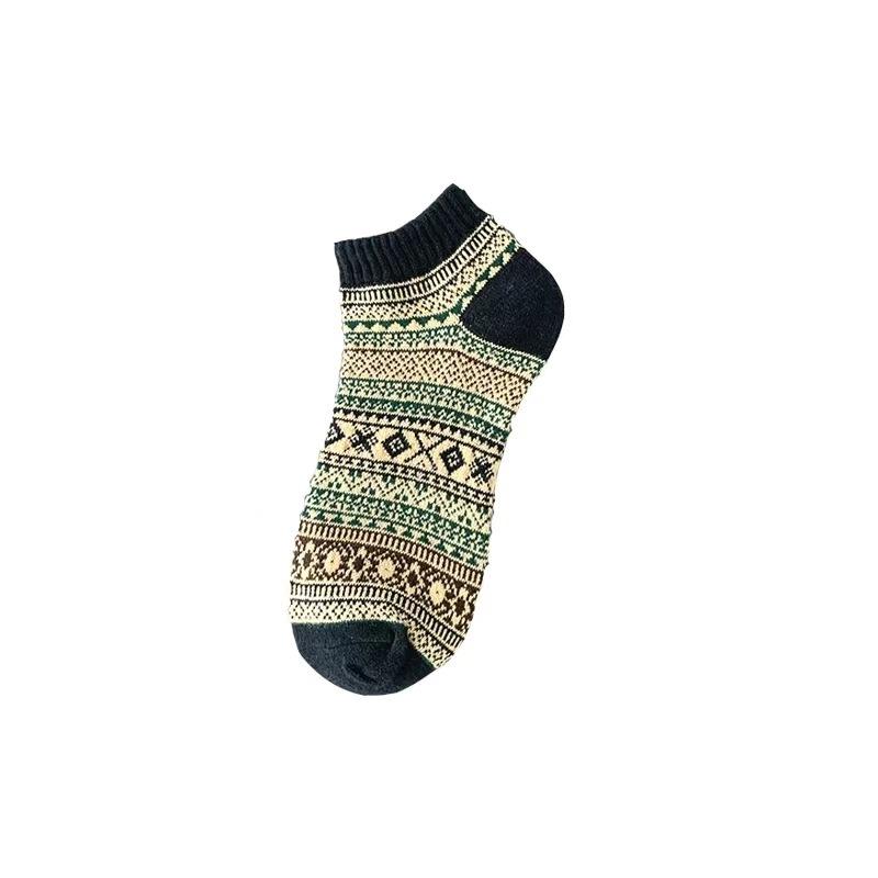 Men's Socks, Retro Ethnic Style Boat Socks, Double Spring and Autumn Short Socks, Thick Thread Trendy Socks, Sweat-absorbing Cotton Socks