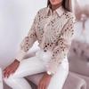 Damenblusen Ausgeschnitten Langarmshirt Lässig Einfarbig Knopfleiste mit Kragen und Offene Vorderseite Camisas Femininas