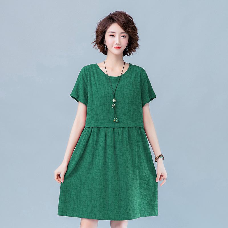 

Летнее облегающее платье прямого кроя большого размера для женщин среднего возраста 2025 M зелёный