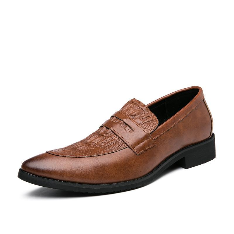 

Crocodile pattern one-pedal lazy pointed leather shoes men s business formal youth large size 38-4leathershoes 46 коричневий