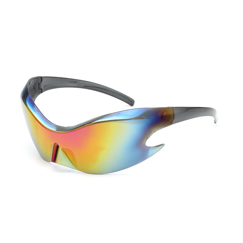 Retro Trendy Retro Shaped One-piece Sunglasses Futuristic Style Sunglasses Outdoor Sports Running Cycling Sun Spectacles 1PC