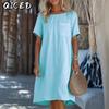 Fashion Summer Spring Solid Color Print Short Sleeve O-Neck Casual Dresses