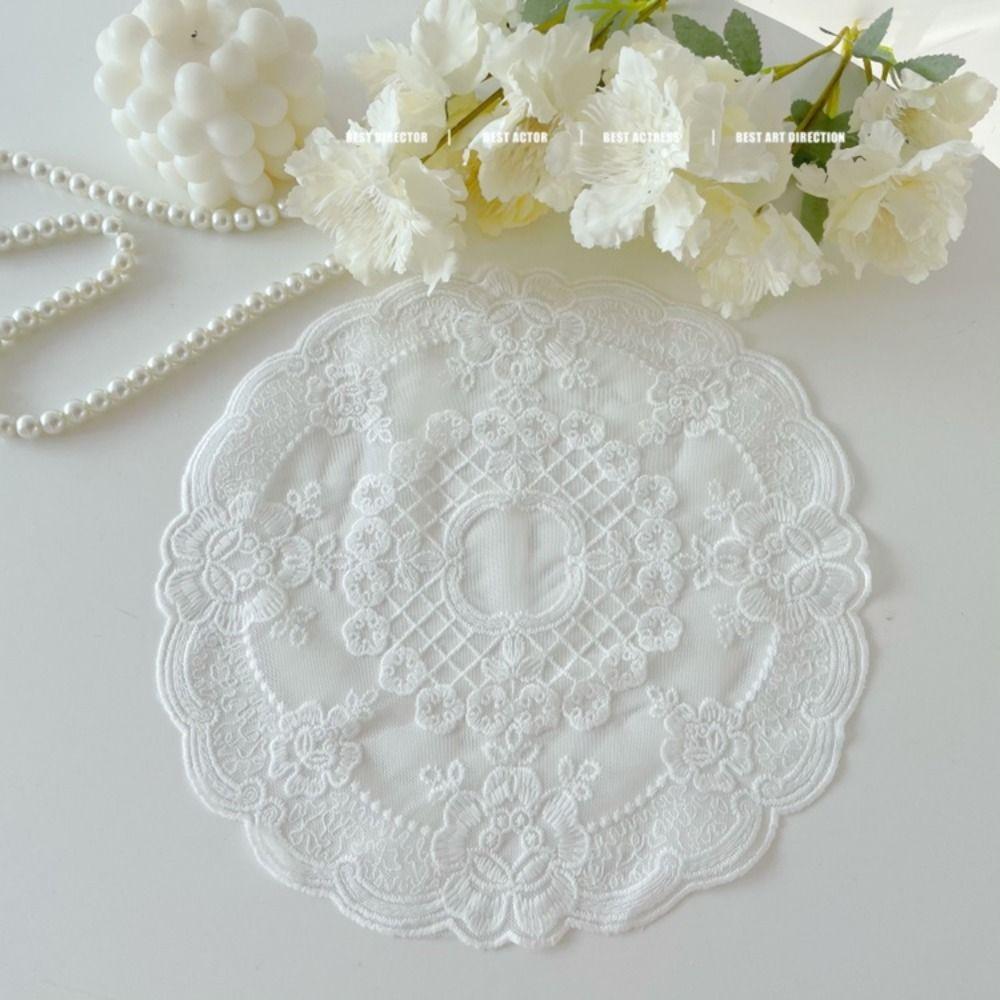 Embroidery Flower Lace Embroidery Placemat Round Cup Mat Doily Coaster Table Decor