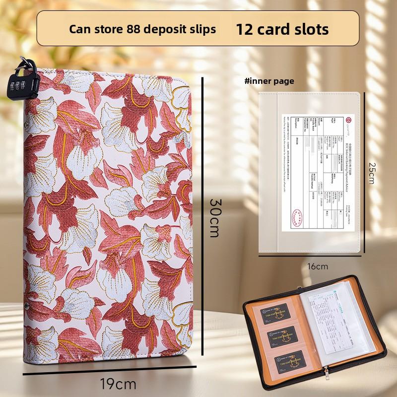 Guofeng Flower Code Lock Pocket High Value Zipper Storage Bag Creative Wealth Management Savings Bank Generation