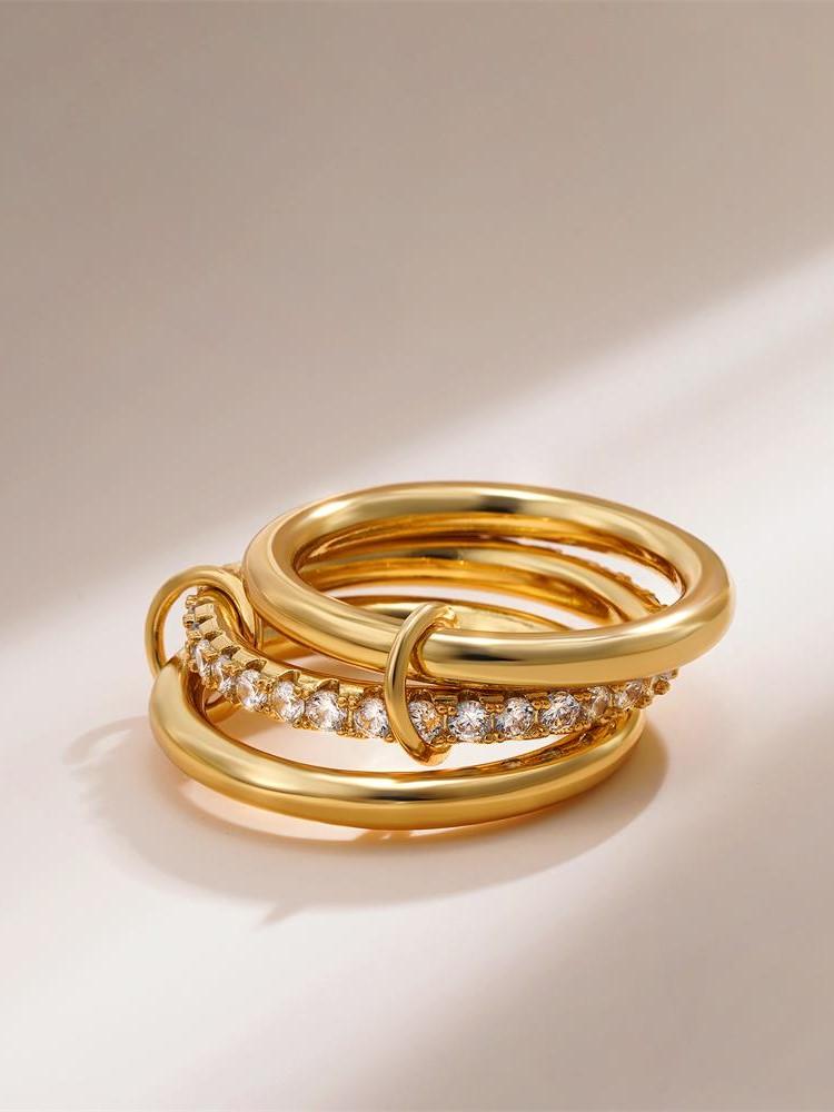 Luxury Gold Plated Cubic Zirconia Multilayer Rings Set for Women Mixed Color Stackable Finger Jewelry