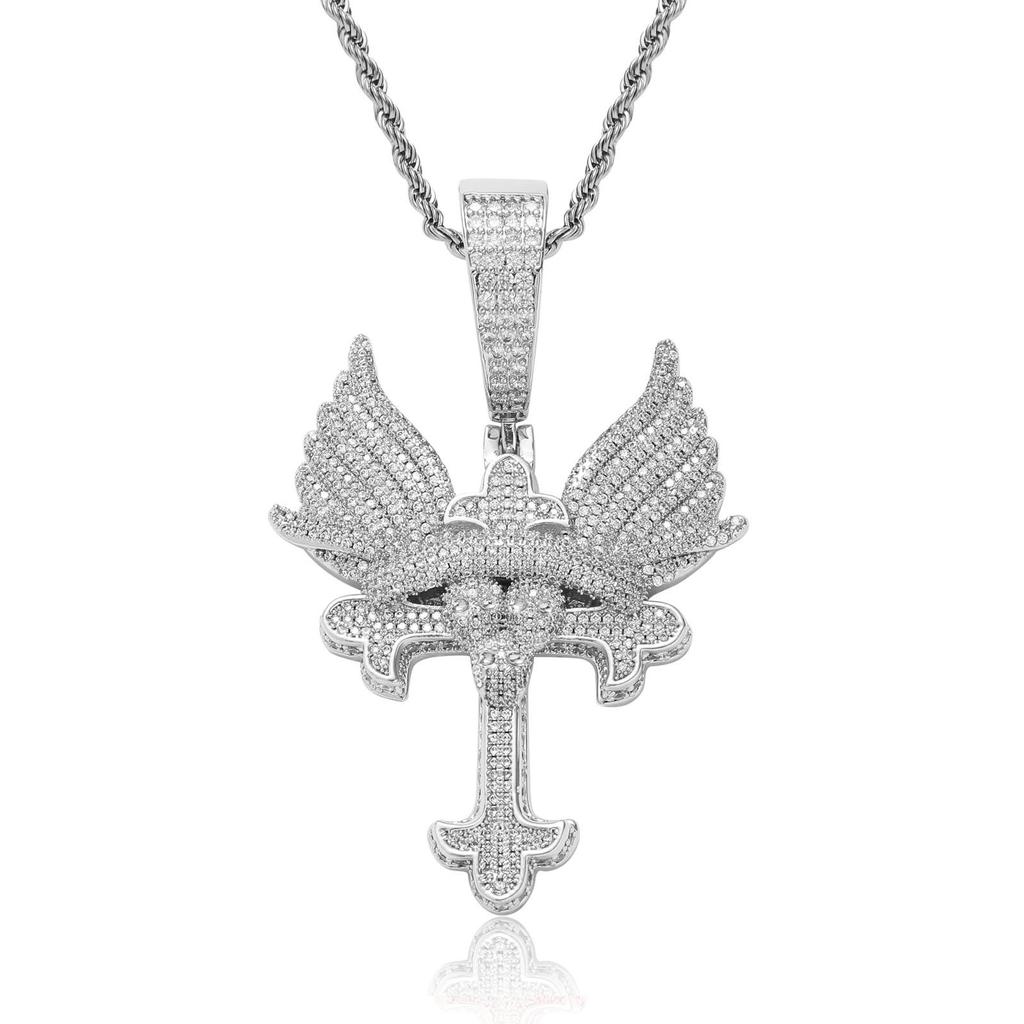 Sparkling Iced Out CZ Wing Pendant Bling Chain Necklace Men Hip Hop Solid Retro Design Luxury Statement Fashion Jewelry