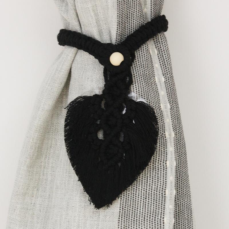 

Плетеная хлопковая веревка ручной работы с кисточками и листьями для штор, завязки для штор в стиле бохо