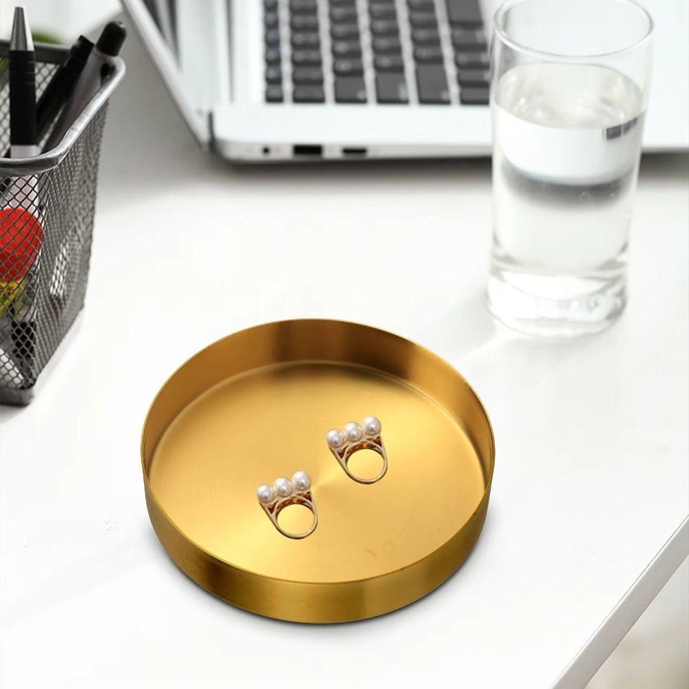 Ronde Vorm Metalen Decoratieve Schalen Roestvrij Staal Sieraden Display Plaat voor Bureau