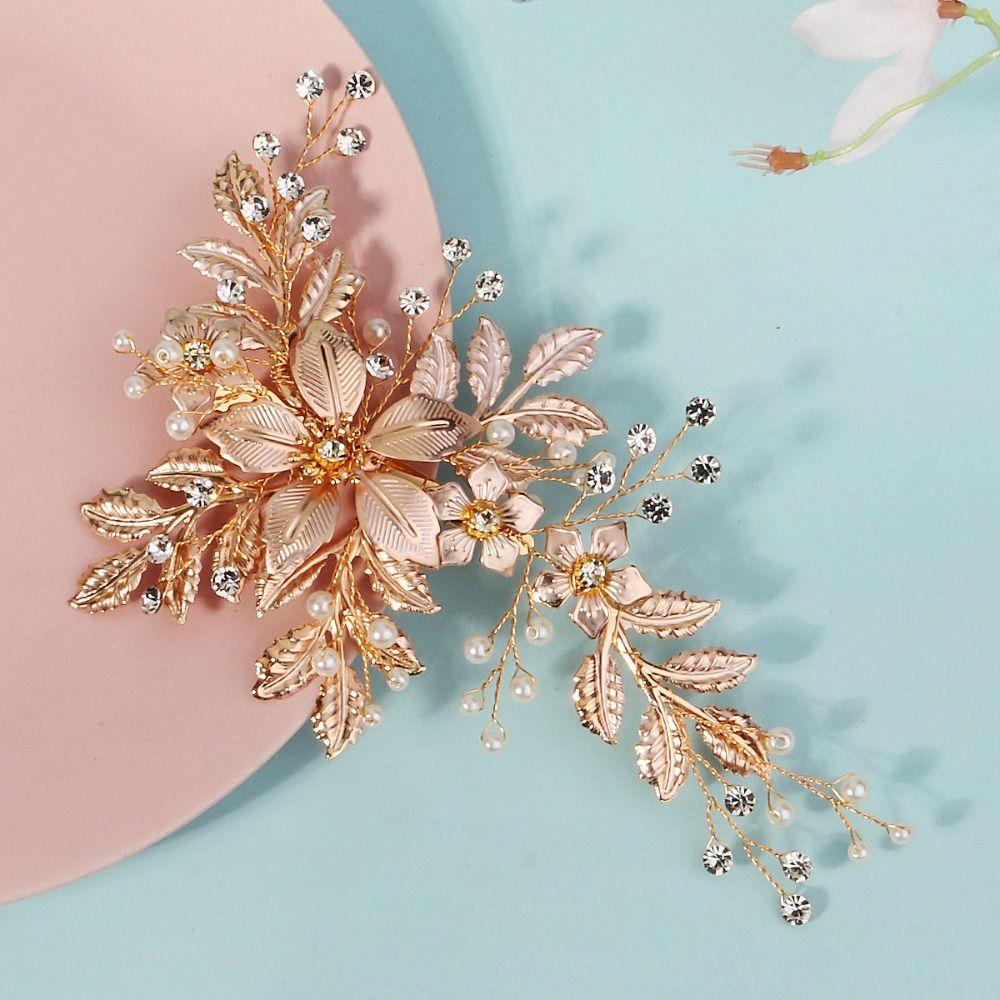 Pearl Bride Hairpin Silk Flower Wedding Headdress Exquisite Bridal Hair Clip Banquet Dancing Party