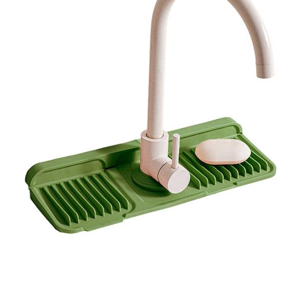 Foldable Silicone Faucet Mat Kitchen Sink Splash Guard 6 Degrees Slope Button Closure Bathroom Kitchen Countertop Water Drain Mat