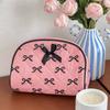 Portable Large-capacity Quilted Toiletry and Makeup Bag for Travel, with Bow and Semi-circular Design, High Aesthetic Appeal