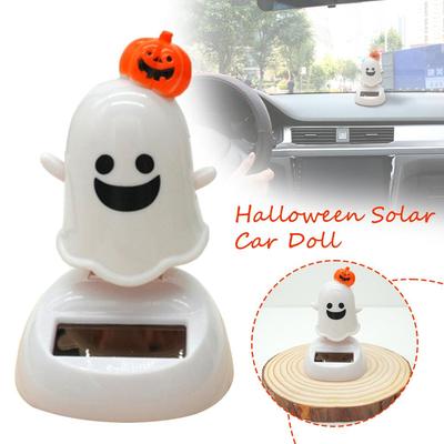 Halloween Fröhlicher Geist Solarspielzeug Lustige Cartoon Niedliche Solar Schwingende Tischdekorationen Weißer Geist Kürbis Puppe Ornament Auto P3D2