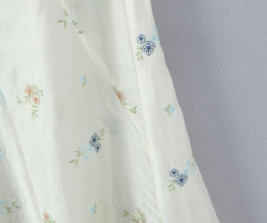 Women's French Style Embroidered Square Neck Lace Top & High Waist Long Skirt Set