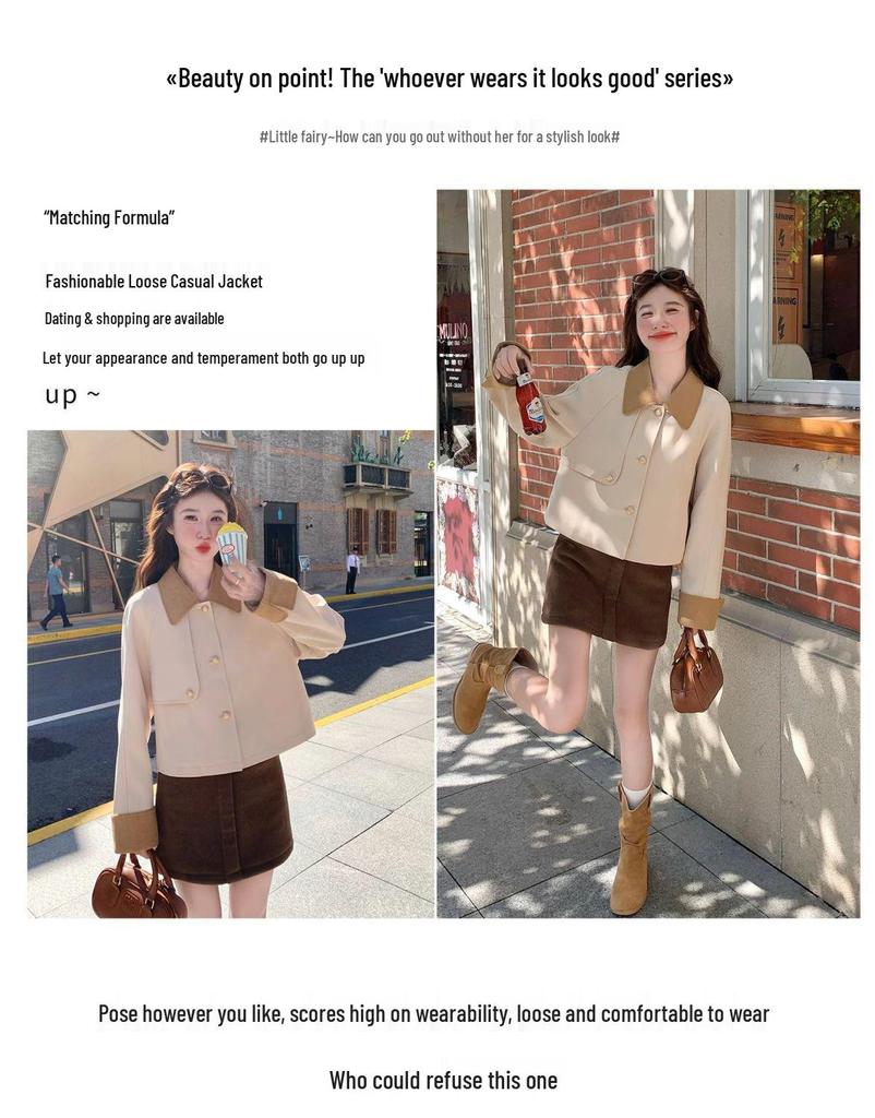Patchwork Lapel Casual Fashion Jacket - Age-Reducing Women's Trench for Autumn 2025
