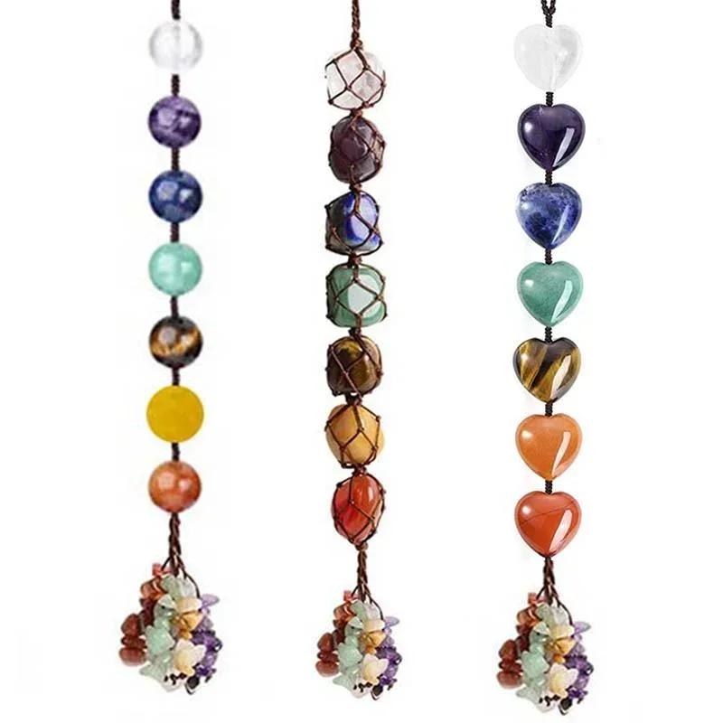 New Natural Irregular Stone Handmade Pendant Heart-shaped Crystal Raw Stone Car Pendant Tree of Life Dream Catcher Pendant