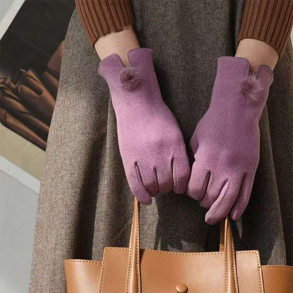 Thick Winter Suede Gloves Soft Women Cycling Mittens Gift Pu Leather Gloves  Autumn
