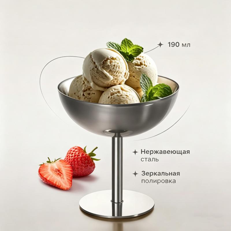 *New.Ice Cream Footed Bowls Stainless Steel Reusable Dessert Cups Set For Sundae Fruit Snack Party Dessert Bowl Round Yogurt Cup