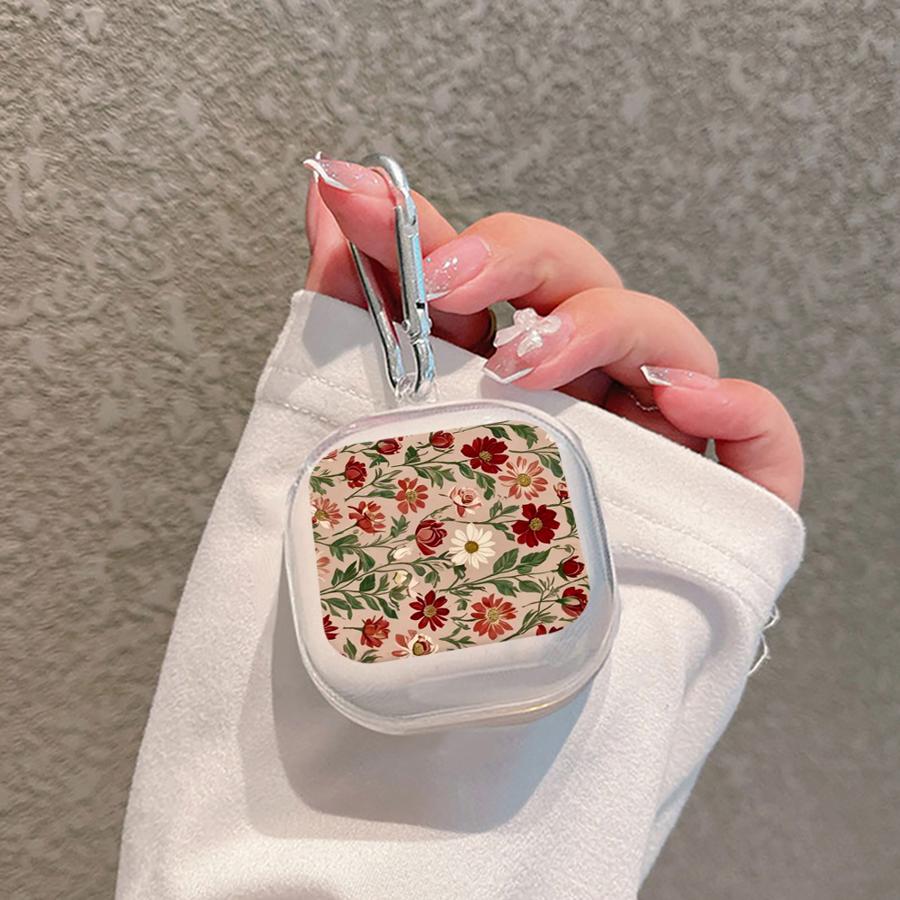 Cartoon Flower Clear Earphone Cases Cover With Hook Case For Samsung Galaxy Buds 2Pro Live 4 Pro 3Pro 4Pro 2 3 FE