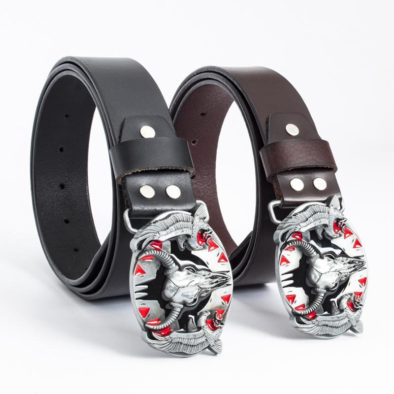 Europäischer und Amerikanischer Stierkopf Knopfkopf Gürtel Herren Dekorativer Jeans Personalisierter Gürtel Retro-Gürtel