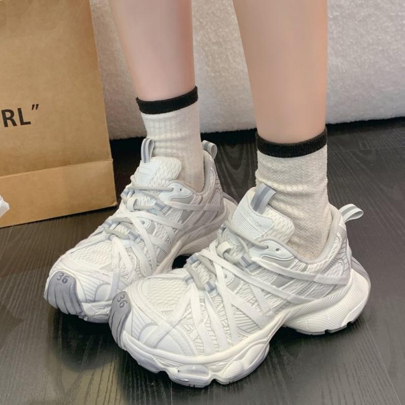 

Модные женские кроссовки на платформе со шнуровкой 2025 Новая мода Удобная мягкая спортивная обувь для улицы Повседневная обувь для пар для бега 40 белый