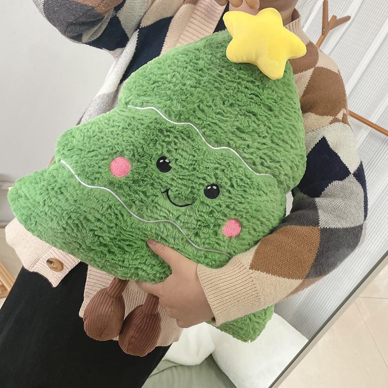 Soft Christmas Smiling Tree Plush Cushion With Pp Cotton For Cozy Home Decor