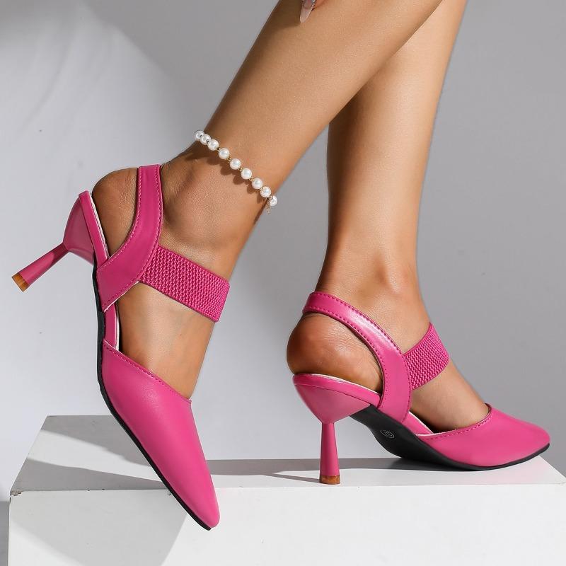 Pointed thin heels large size wearing high heels summer solid color light mouth sexy bag head sandals women