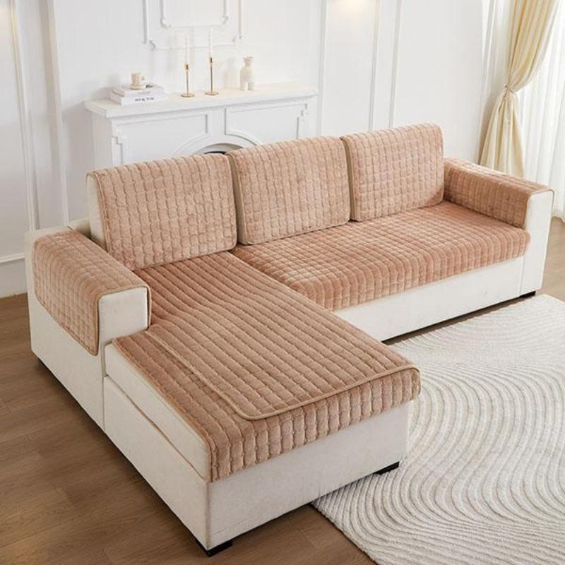 Prosta Poduszka na Sofę Flanelowa Antypoślizgowa Skórzana Poduszka na Sofę Zima Dekoracja Mebli do Salonu Zestaw Sofy Całkowicie Owinięty Ręcznik z Piaskowego Włosia