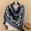oversized beige flower travel sunscreen sunshade cotton and linen scarf women's silk scarf 111cm large square scarf shawl dual-purpose