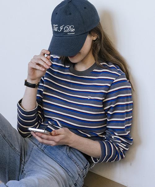 Tilaidai Mix Stripe Heart Logo T-Shirt_Blue