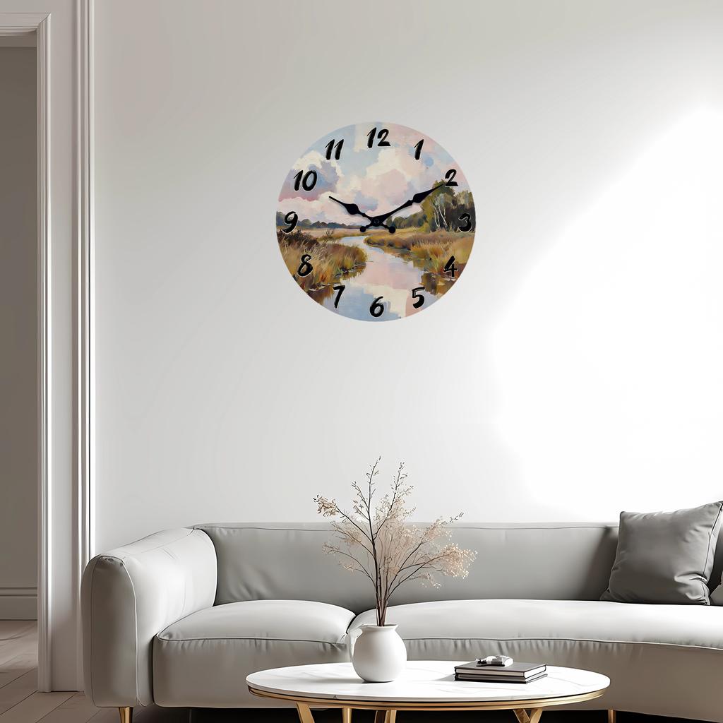 Impressionist High-Quality Landscape High-Quality Wooden High-Quality Wall High-Quality Clock, 10-16Inch High-Quality Silent High-Quality Wall