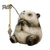 Cute Animal Tabletop Decorations Leisure Fishing Frog/Cat/Panda/Bear Statue Ornaments, Clear Mini Vases Miniature Desktop Ornaments Figurines
