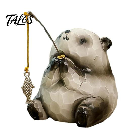Cute Animal Tabletop Decorations Leisure Fishing Frog/Cat/Panda/Bear Statue Ornaments, Clear Mini Vases Miniature Desktop Ornaments Figurines