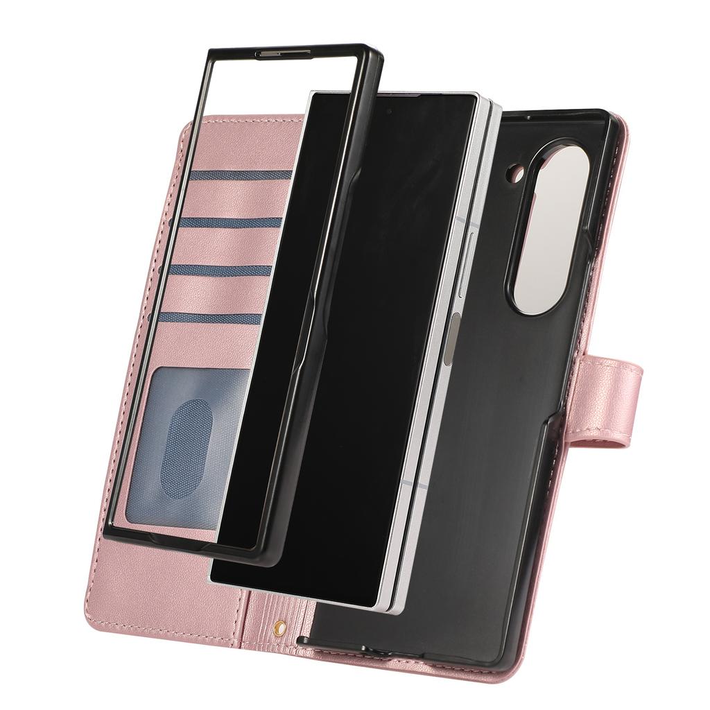 For Samsung Galaxy Z Fold6 5G Case Multi Card Slots Zipper Rhombus Leather Phone Cover with Wrist Strap
