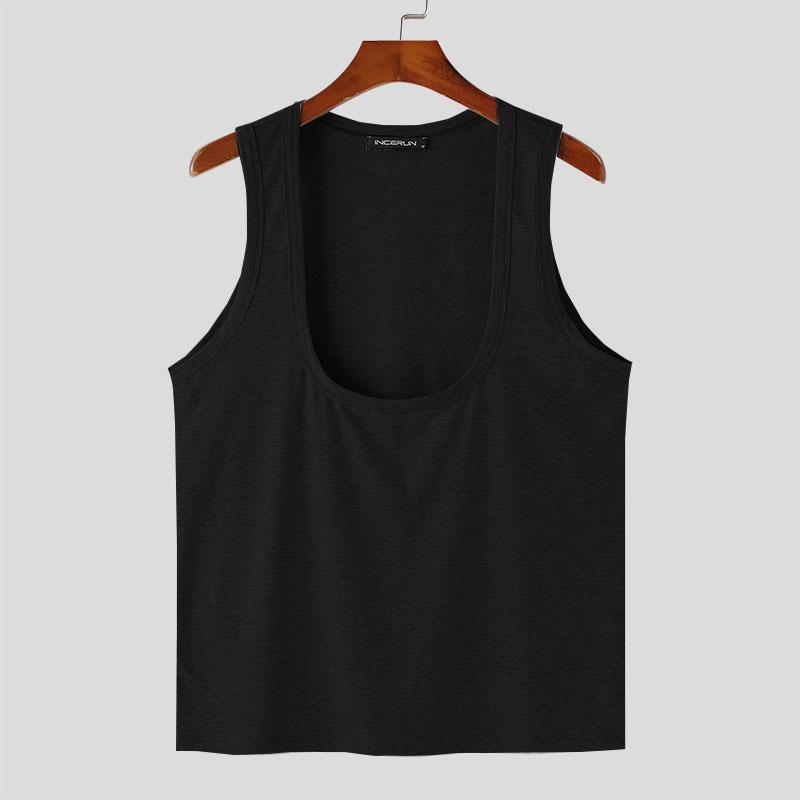 INCERUN Men Sleeveless Gym Vest Solid Color Workout Fitness Vest