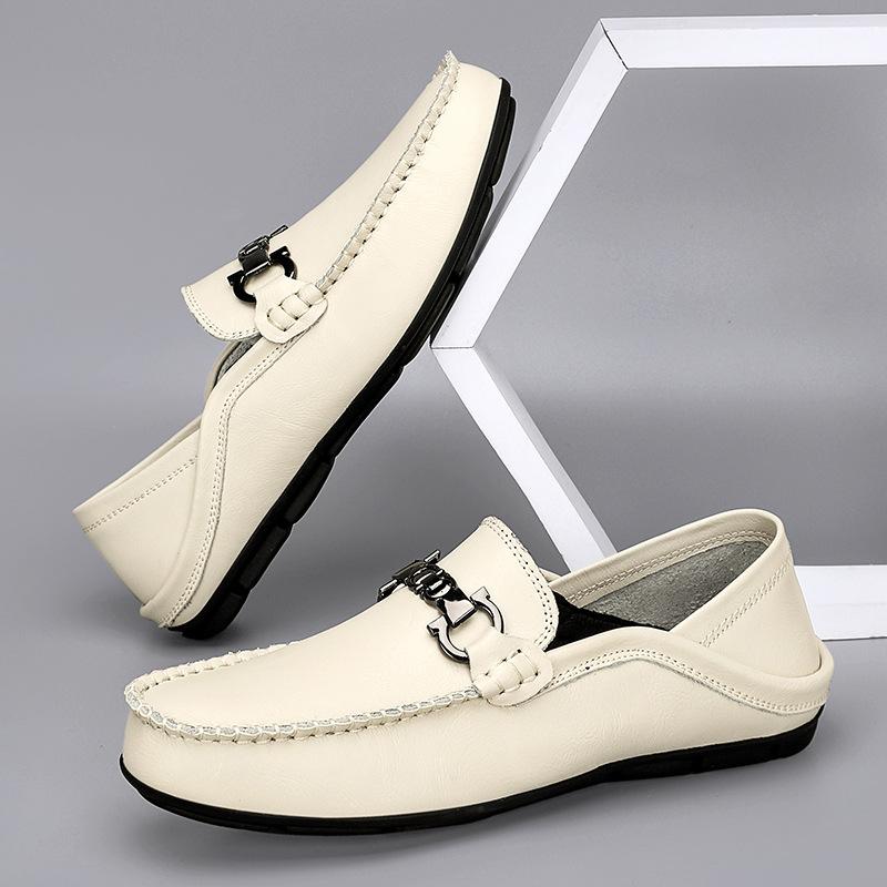 

Driving shoes men s large-size shoes summer breathable leather shoes men s cowhide one-pedal soft-sided soft-soled beanie shoes 47 бежевый