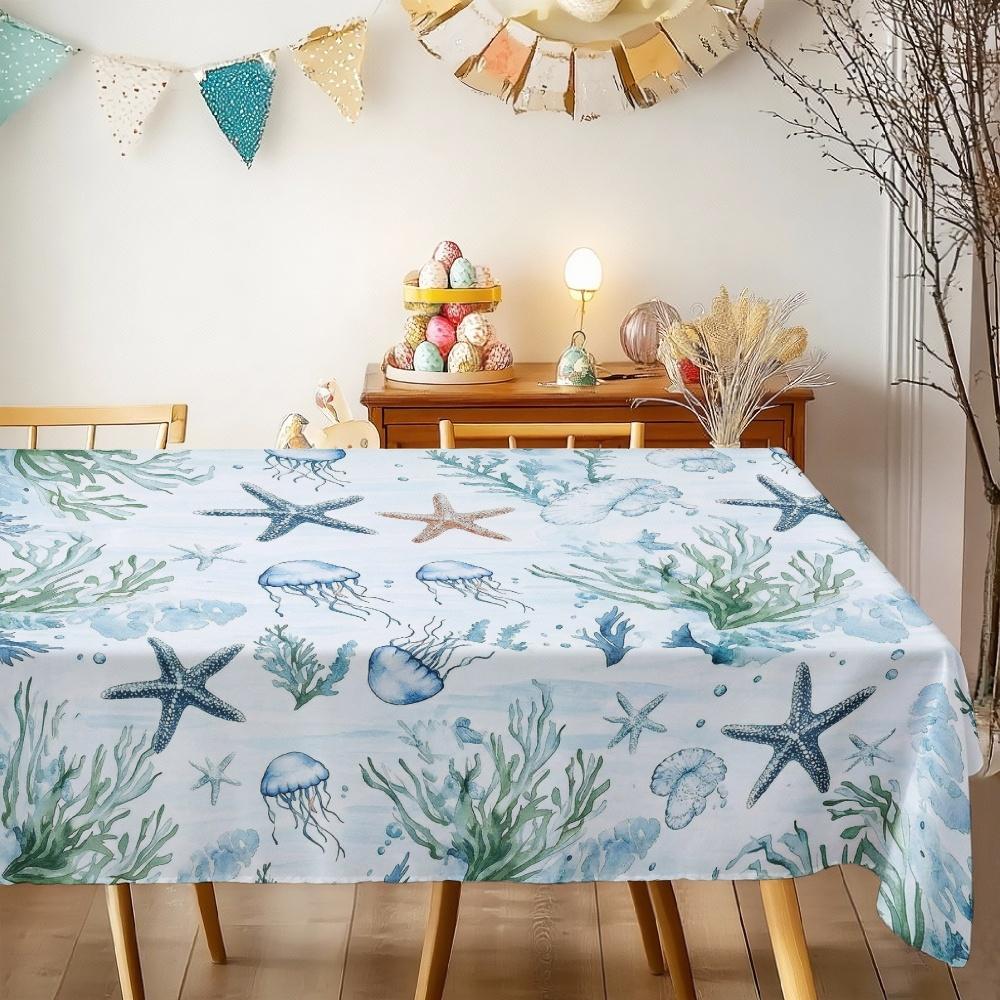 Ocean Theme Rectangle Table Cloth for Table Decor Kitchen Dining Waterproof Reusable Tablecloth for Table Weddings Holiday Party