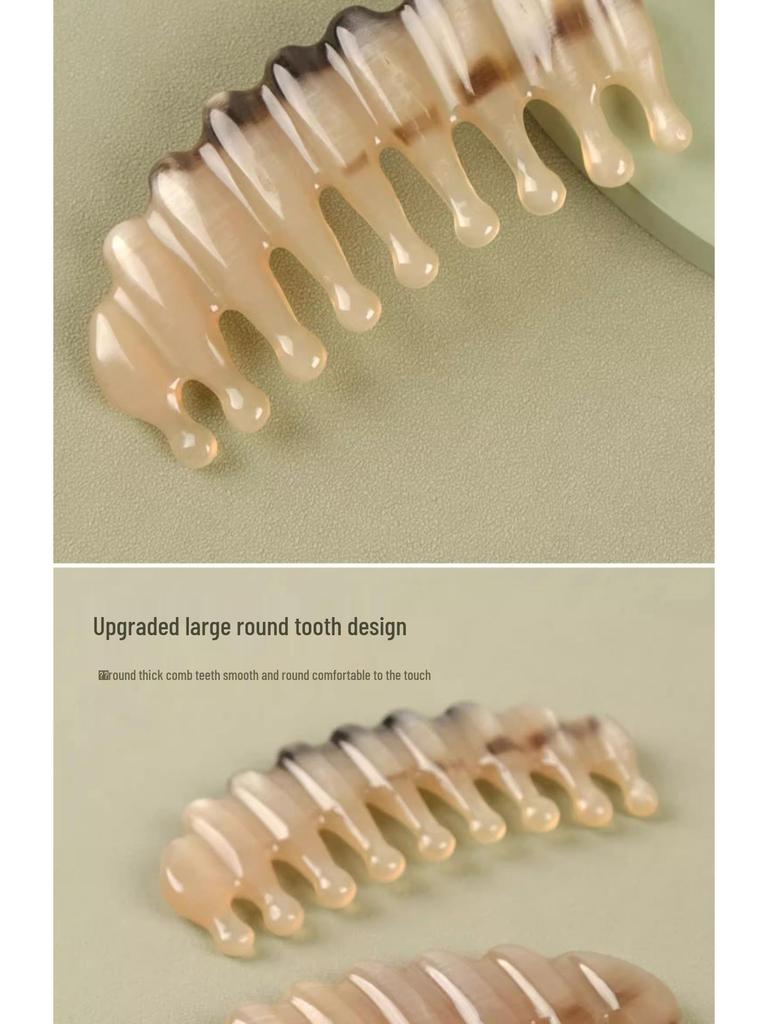 Gift Boxed Natural White Buffalo Horn Five-Tooth Water Drop Massage Comb