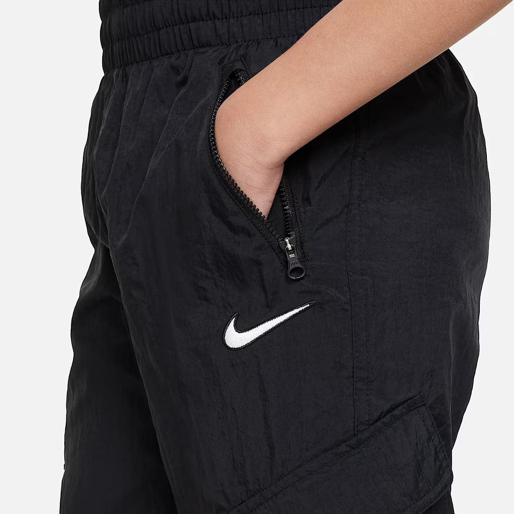 Nike High-Waisted Elastic Solid Color Cargo Casual Pants Kids Bottoms Black FD2951-010