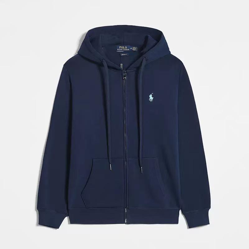 Men's Autumn/Winter Ralph Lauren Embroidered Logo Hooded Sweatshirt with Velvet Lining and Zipper.