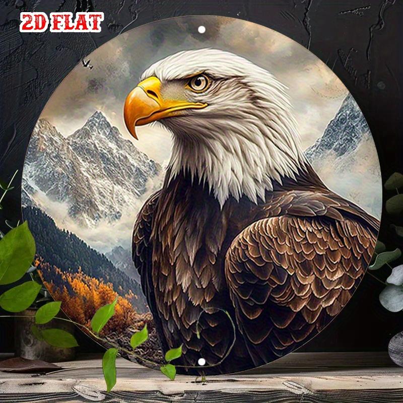 pc Mountainales Eagle Round Metal Wall Art Bald Eagle in Flight with SnowCapped Mountains Rustic Modern Decor HeavyDuty