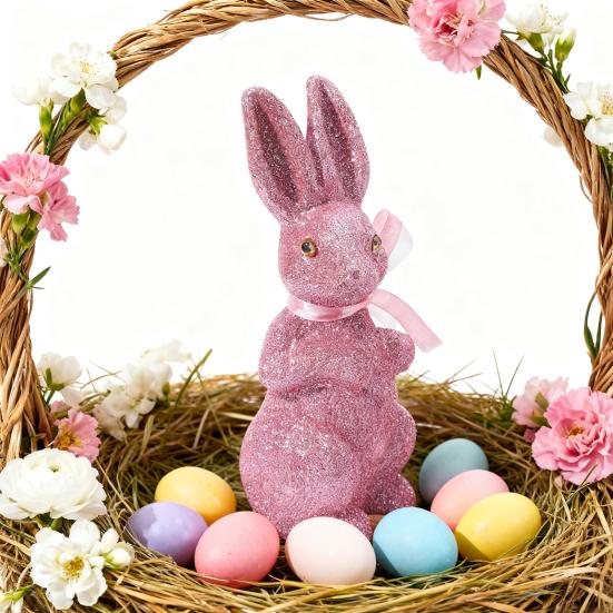 Easter Foam Rabbit Figurine with Glitter Powder Simulation Bunny Statue Home Office Holiday Party Decoration Ornament