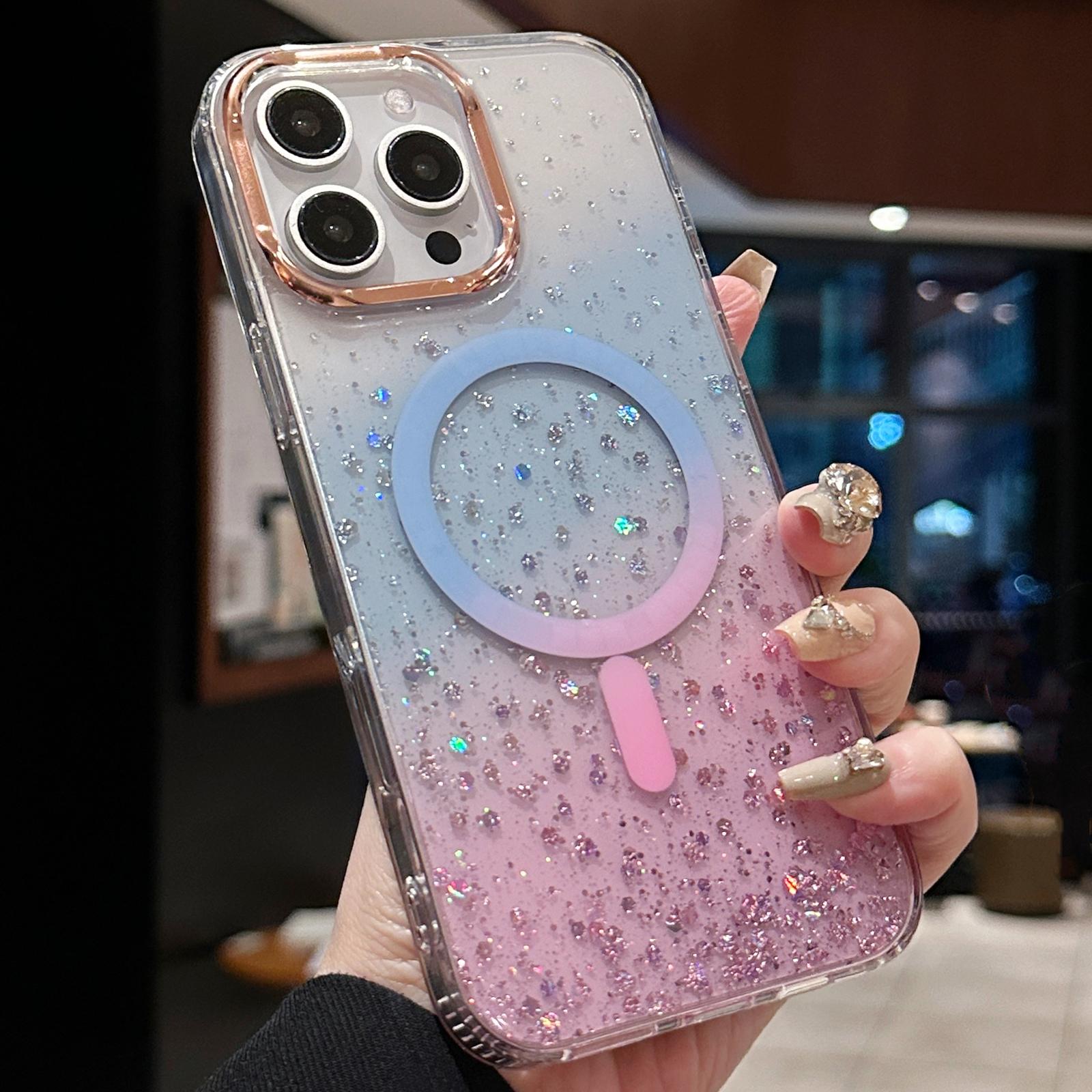 

For iPhone 16 Pro Max Case Compatible with MagSafe IMD Bling Glitter PC+TPU Back Cover Pink