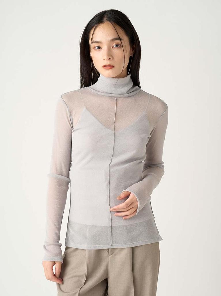 FRAY I.D. Sheer Lame Tulle Turtleneck Top, FWCT244217, Women's, GRY