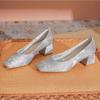 Square Head Pumps Women's Summer New Medium Heel High Heels Women's Retro with Cheongsam High Heels Women's Shoes Pumps