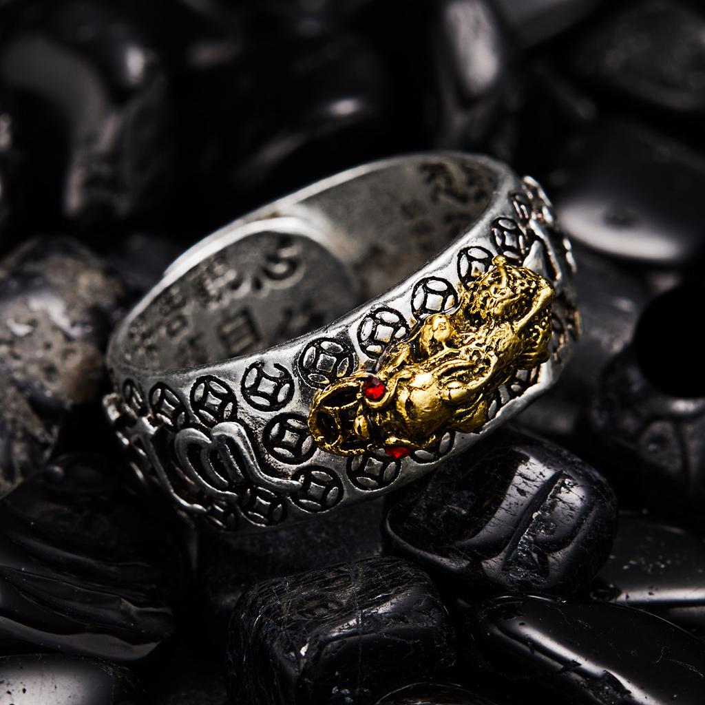S/Set Chinese Feng Shui Brass Pixiu Rings For Men Amulet Vintage Copper Coin Adjustable Unisex Ring Bring Wealth Luck Jewelry