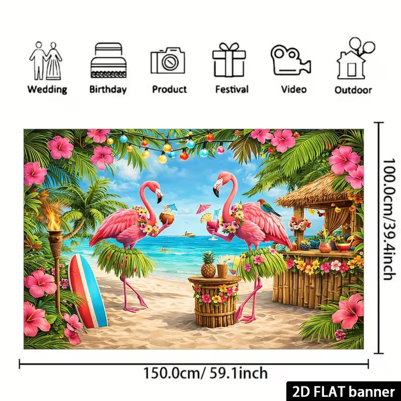 2D Bright Tropical Beach Backdrop with Flamingos for Summer Photoshoot