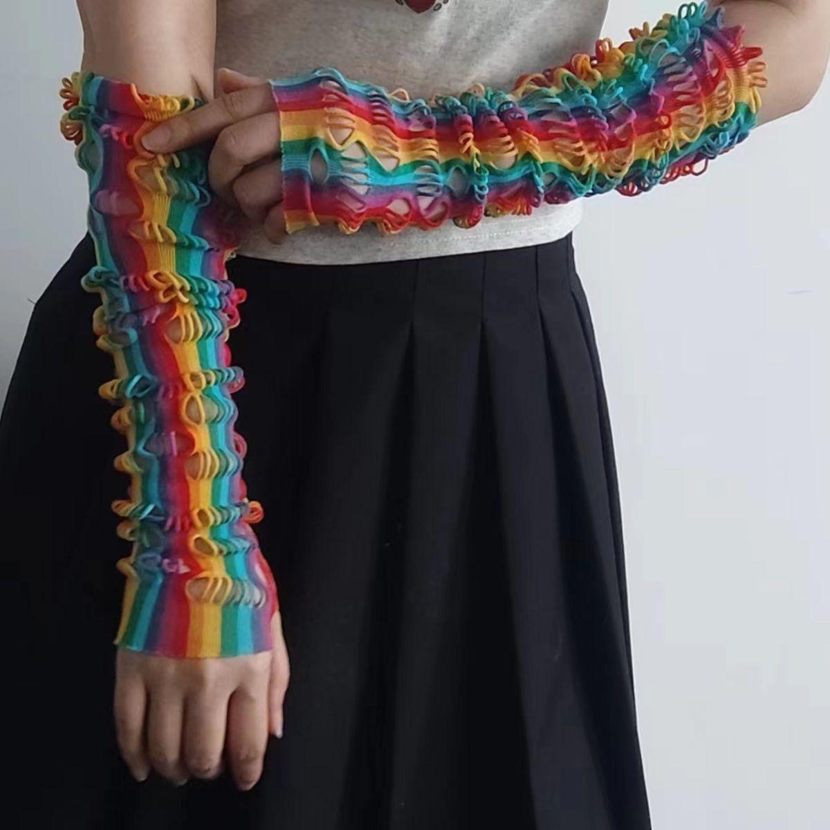 

Радужные выдолбленные солнцезащитные рукава для защиты от холода, тонкие и многослойные рукава для летней одежды в сочетании с рукавами для рук и рукавами для защиты от холода Colored large grid