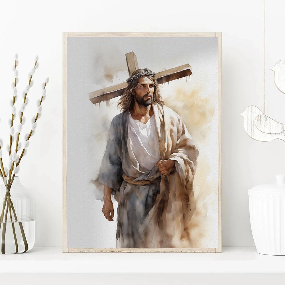 Jesus and The Cross Jesus Poster Christian Lamb of God Art Canvas Painting Christian Wall Art Picture  Living Room Home  Decor